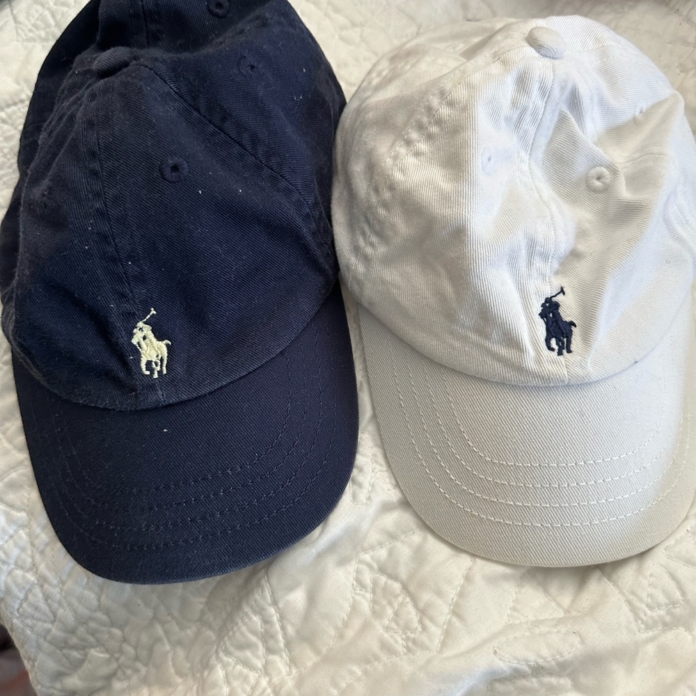 Bundle of 2 EUC Ralph Lauren Navy and White Polo Baseball Caps 12-24 Months